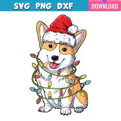 cute corgi christmas lights santa hat svg bundle