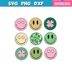 retro st patrick's smiley face shamrock disco ball svg bundle