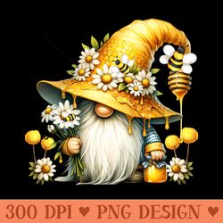 bee gnome graphic for women daisy flowers funny hippie gnome - png art files