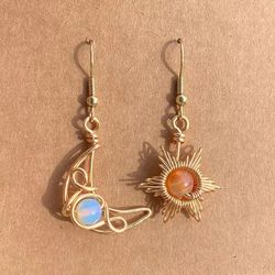 vintage asymmetrical moon sun drop earrings for women korean sweet tulip flower dangle earrings party wedding jewelry gi
