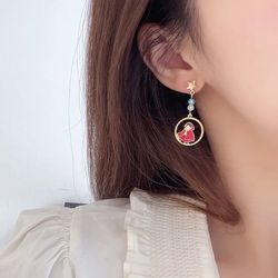 s925 needle asymmetric girl wolf long tassels drop earrings for women girls gifts fable cute the little red riding hood