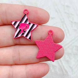 10pcs cartoon characters pink girl enamel charms metal earrings pendant jewelry diy accessories