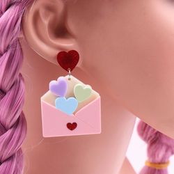 1pair Top Fashion Cn Drop Envelope With Mouse Head Heart Trendy Valentine's Day Acrylic Earrings Jewelry For Women