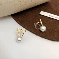 cute mouse pearl earrings stud wholesale 2021 charm exquisite bear stainless steel earrings women's jewelry