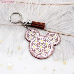 acrylic mouse head daisy flower keychain, women gift glitter acrylic keychain