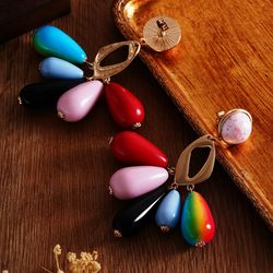 modern bohemian teardrop earrings for women jaspers red pink colors women irregular cracked natural blue stone dangle