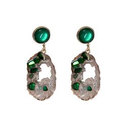 new irregular hollowed out earrings fashion retro emerald earrings temperament niche senior sense versatile female