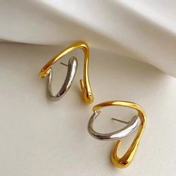 new french exquisite design irregular abstract female earrings gas cool style metal two color earrings