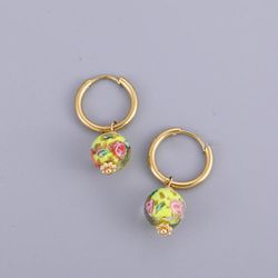 bohemian handmade natural stone beads hoop earrings for women golden color stainless steel circle huggie hoops jewelry