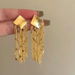 vintage metal square long tassel earrings for women delicate bride wedding jewelry daily jewelry pendant accessories