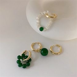 french retro green opal earrings set female korean personality simple and versatile temperament fashion earrings