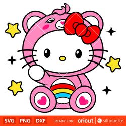 hello kitty care bear svg, rainbow cheer bear svg, sanrio svg, kawaii svg, cricut, silhouette vector cut file