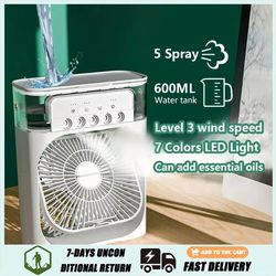 portable fan air conditioners usb electric fan led night light water mist fun 3 in 1 air humidifie for home