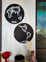 wall decor space,planet earth,world map,black and white globe,space children room,wall painting,table stand,earth day