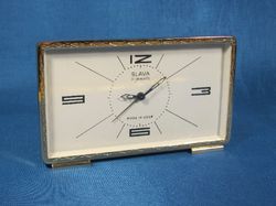 vintage desk alarm clock slava 11 jewels, soviet design retro home decor, old style gift ussr