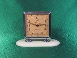 vintage desk alarm clock slava deer, art deco retro clock, home decor soviet design ussr
