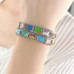 hapiship popular bracelet charms lighthouse beach rainbow vacation daisy fit 9mm bracelet stainless steel diy making