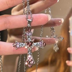 y2k zircon cross pendant necklace