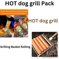 Hot Dog Grill & Steel Round Grilling Basket Combo Pack(us Customers)
