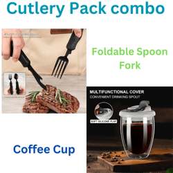 steel foldable spoon fork knife bottle opener & glass coffee mug pack(us customers)