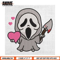 chibi ghostface horror valentine day embroidery