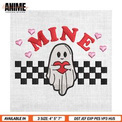mine ghost checkered valentine day embroidery