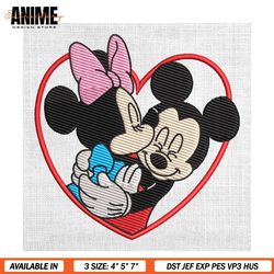 mickey and minnie mouse valentine kiss heart embroidery