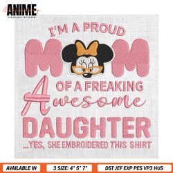 minnie proud mom of a daughter embroidered design