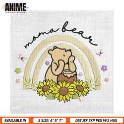 mama bear pooh sunflower mother day embroidery