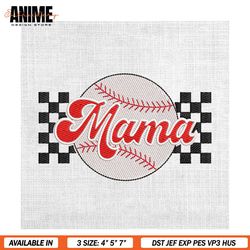 mama sport baseball mother day checkered embroidery