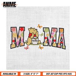 mama winnie the pooh bear floral mother day embroidery