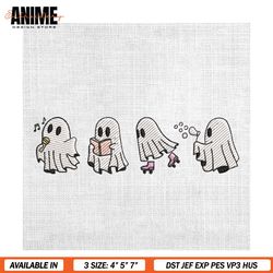 halloween cute ghost singing reading embroidery