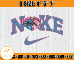 stitch angel valentine's day nike embroidery, disney nike machine embroidery, anime embroidery