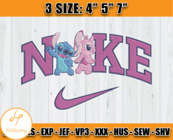 stitch and angel in love embroidery design, nike cartoon embroidery machine, anime embroidery file
