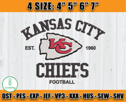 Kansas City Chiefs Football Est 1960, Logo Chiefs Design,NFL Embroidery, Football Embroidery Design, Sport Embroidery