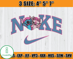 stitch angel valentine's day nike embroidery, disney nike machine embroidery, anime embroidery