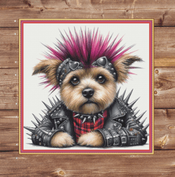 punk dog, watercolor. large cross stitch. pdf download pattern/charts. dmc threads. pattern keeper and markup as well.