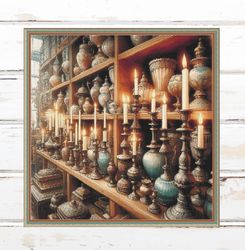 candle holders shop. large cross stitch.pdf download pattern/charts. dmc threads. pattern keeper and markup as well.