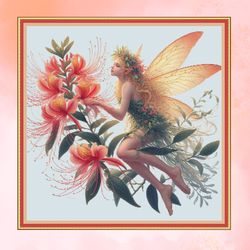 honeysuckle fairy. large cross stitch. pdf download pattern/charts. dmc threads. pattern keeper and markup as well.