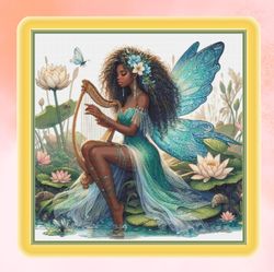 water fairy, large cross stitch. pdf download pattern/charts. dmc threads. pattern keeper and markup as well. needlework