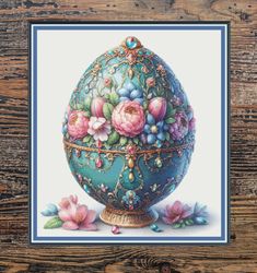 faberge egg (2) watercolour. large cross stitch. pdf download pattern/charts. pattern keeper & markup. dmc threads.