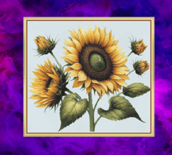 watercolor sunflower. large cross stitch. pattern keeper/markup as well. dmc threads. needlework..