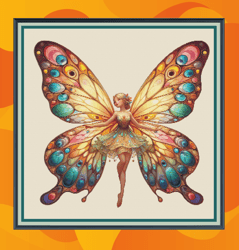 fairy with butterfly wings. large cross stitch. pattern keeper/markup as well. pdf download. dmc threads. needlework.