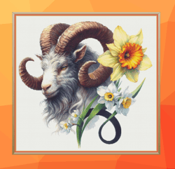 watercolor, capricorn. large cross stitch. pdf download. pattern keeper and markup as well. dmc threads. needlework.