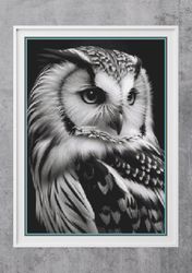 black and white owl. large cross stitch. pdf download. dmc threads. pattern keeper/markup as well.