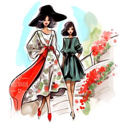 fashion illustration for commercial use, commercial art, fashion sketch, clipart, digital illustration, japanese girls