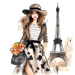 fashion illustration for commercial use, fashion wall art, digital illustration, paris illustratration, eiffel tower art