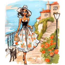 italy fashion girl fashion illustration for commercial use, fashion clipart, digital travel illustration, sketch drawing