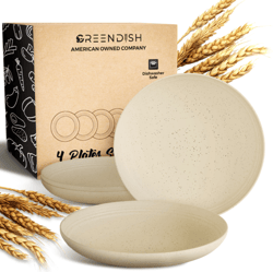 set of 4 wheat straw plates - reusable unbreakable wheatstraw plastic dishes dinner plates , color:beige