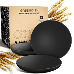 set of 4 wheat straw plates - reusable unbreakable wheatstraw plastic dishes dinner plates , color:black